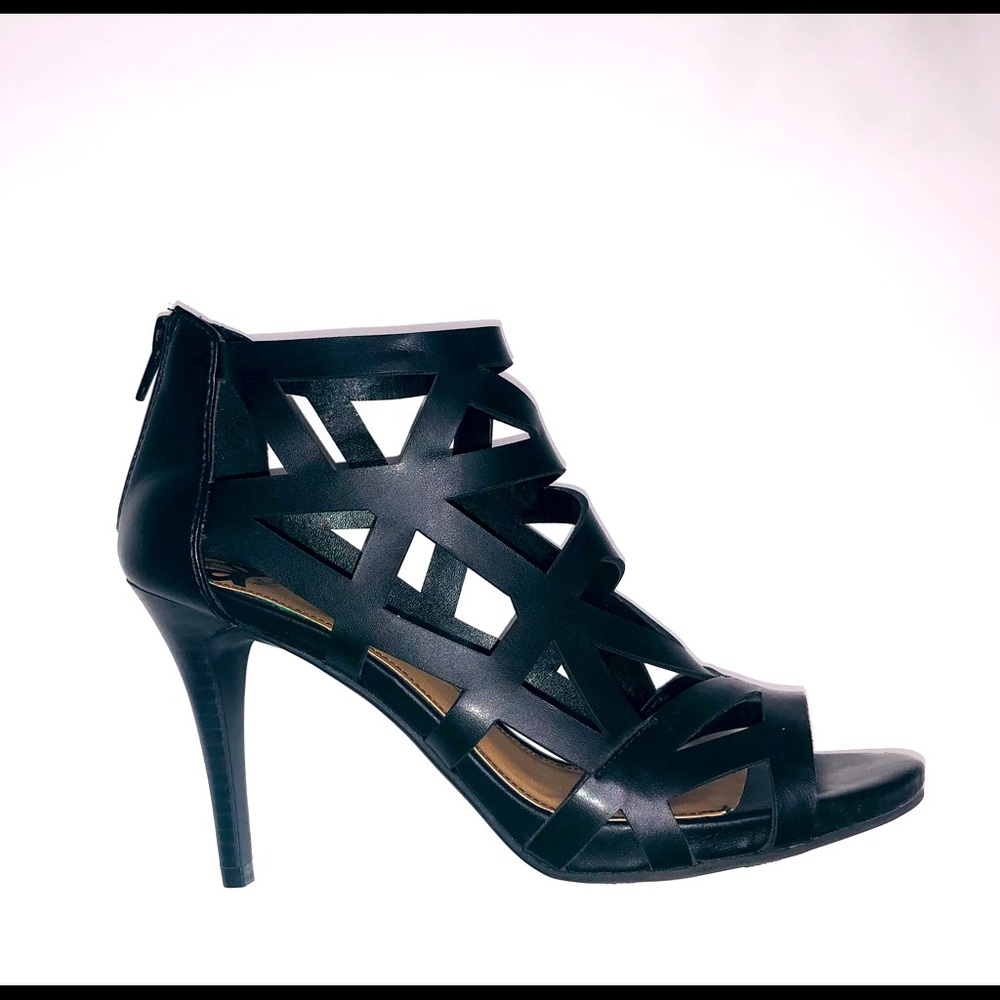 Fergalicious  Black Strappy Heels 7M